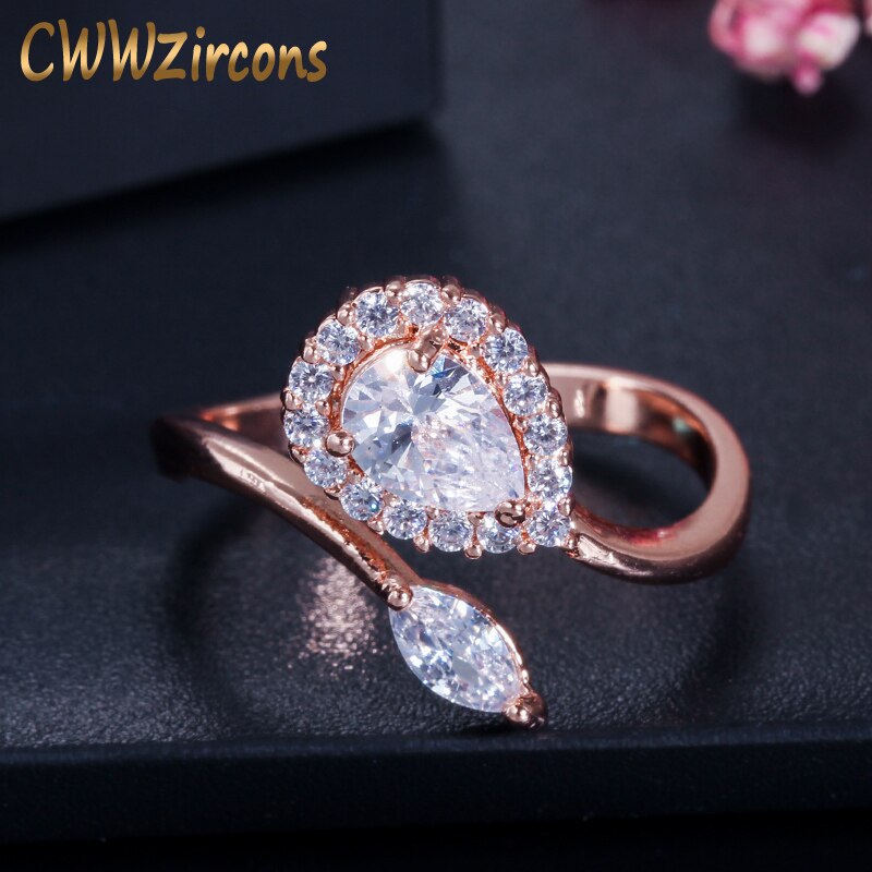 【送料無料】 指輪 リング ローズゴールド ジルコニア フリーサイズ レディース 女性 調整可能 サイズ ハイ 品質 ローズ ゴールド カラー 梨 カット キュービック オープン ファッション ジュエリー