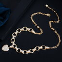 【クーポン利用で5970円】 ネックレス ゴールド ハート LOVE ジルコニア チェーン レース レディース 女性 マイクロパヴェ キュービック カラー キューバ リンク 大 Love 形 チャーム ジュエリー ギフト 喜平