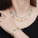 【クーポン利用で13690円】 ブレスレット ネックレス ジルコニア チェーン フリーサイズ レース レディース 調整可能 サイズ キラキラ CZ パンク ヒップ ホップ キューバ リンク チョーカー ジュエリー セット 喜平