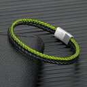 【送料無料】 ブレスレット ボタン 緑 グリーン オリーブ レザー ステンレス ロープ メンズ トレンド ダブル ストランド キール マット スチール ハンドメイド ジュエリー ギフト
