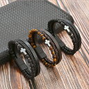 【送料無料】 ブレスレット クロス レザー 眼 タイガー トラ メンズ ホット トレンド マルチ レイヤー 虎 目 アイズ ビーズ ジュエリー ギフト