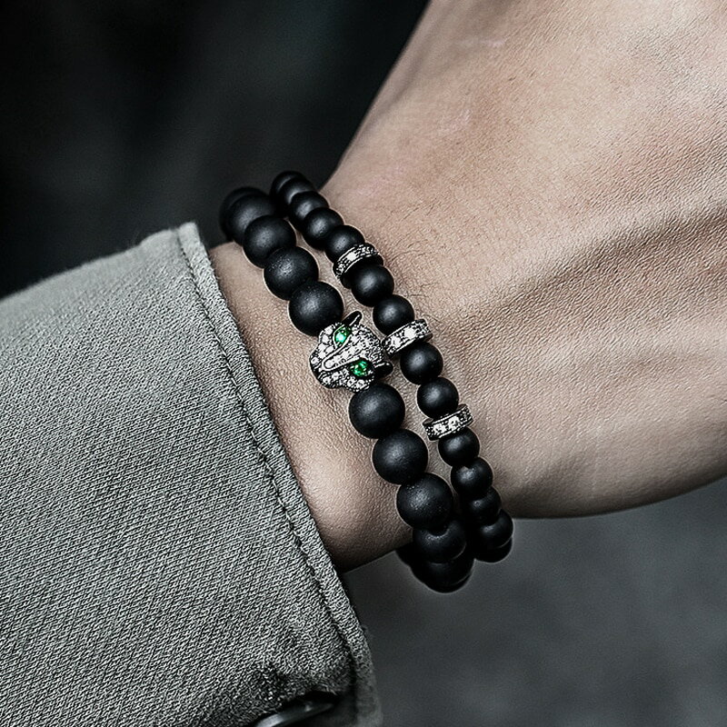 【送料無料】 ブレスレット ストーン メンズ ファッション 新しい 2個セット ヒョウ セット ハンドメイド クラシック ストランド ビーズ ジュエリー