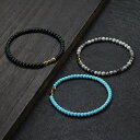 【クーポン利用で3370円】 バングル ブレスレット ビーズ ストーン メンズ 新しい セット 3個 4mm ナチュラル 地図 マップ 黒曜石 ストランド シー...
