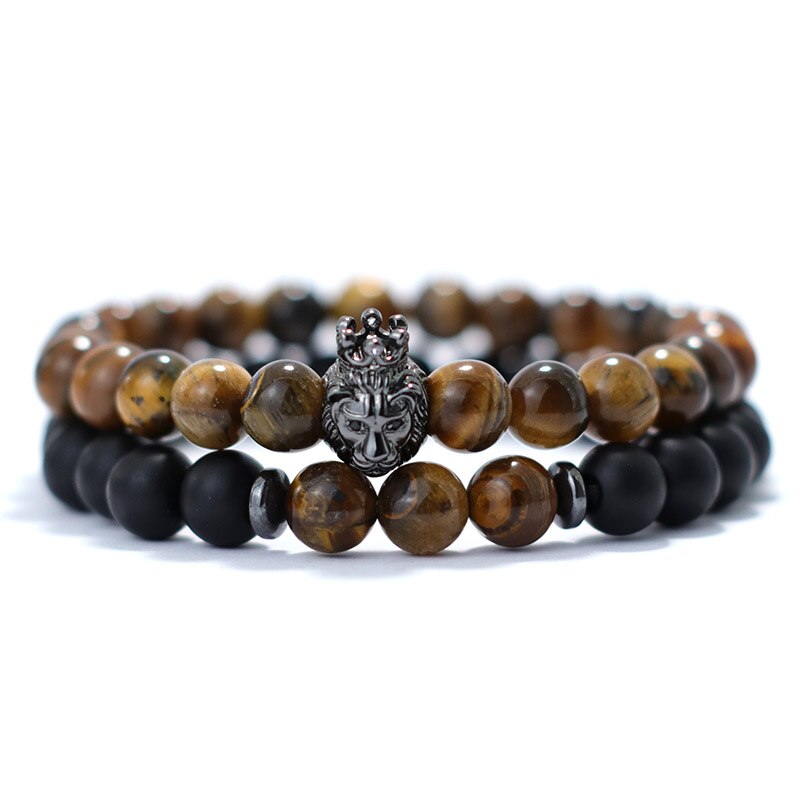 【クーポン利用で3400円】 ブレスレット ライオン キング ストーン タイガー トラ メンズ 2個 セット ビーズ ナチュラル ラピス ラズリ 虎 目 アイズ...