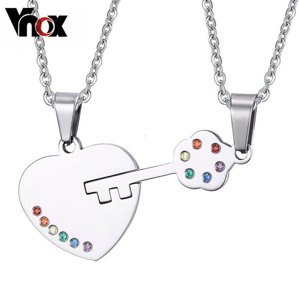 【送料無料】 ネックレス ペンダント 虹 レインボー 結婚式 カップル セット キー 鍵 LGBT ステンレス シンプル 大人 トレンド おしゃれ かわいい か...