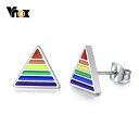 【送料無料】 ピアス メンズ 男性 レディース 女性 ステンレス 三角形 トライアングル 虹 レインボー スタッド LGBT アクセサリー スタッドピアス