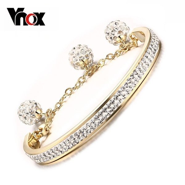 【送料無料】 バングル ブレスレット レディース ステンレス ゴールド クリスタル ストーン カフ ビーズ ハート シンプル 大人 トレンド おしゃれ かわいい