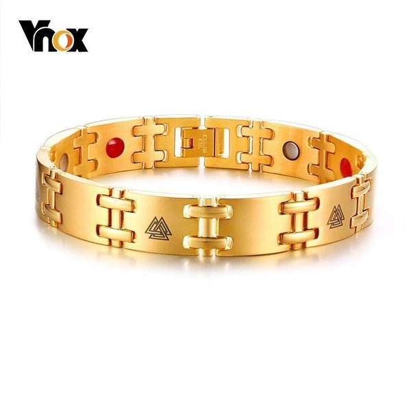 【送料無料】 バングル ブレスレット ステンレス マグネティック 磁石 癒し エネルギー バイキング パワー ゴールド トーン メンズ ヒーリング 8.46 ヘ...