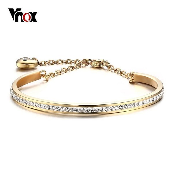 【送料無料】 バングル ブレスレット レディース ステンレス 調整可能 リンクチェーン クリスタル エレガント チャーム ハート パーティー フリーサイズ リン...