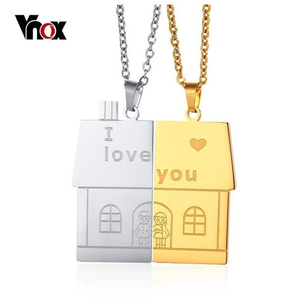 【送料無料】 ネックレス ペンダント メンズ 男性 レディース 女性 ステンレス カップル ペア 家族 ユニセックス シェイプ セット I ハウス シェープ 恋...
