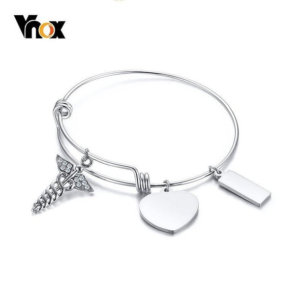 【送料無料】 ブレスレット 自由 刻印 ハート 矩形 チャーム バングル ステンレス キュービック ジルコニア シルバー幾何学 プロングセッティング 腕輪 直径...