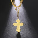 【送料無料】 ネックレス クロス 十字架 ステンレス レース レディース 女性 イースタン オーソドックス セルビア語 ダブル レイヤー スチール チャーム キリスト お守り イエス 宗教的 ジュエリー