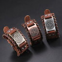 【送料無料】 バングル ブレスレット 本革 レザー メンズ バイキング vegvisir ヴェグヴィシル コンパス 純正 ノルディック ルーン オーディン スカ...