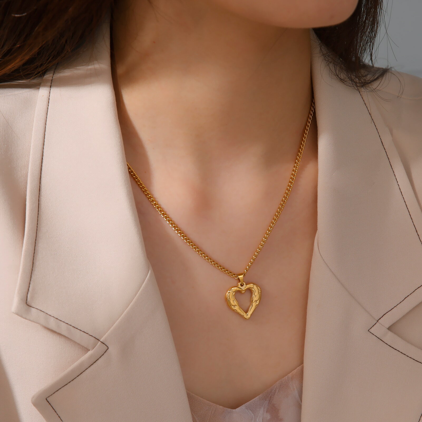 Heart - 【クーポン利用で2890円】 ペンダント ネックレス ゴールド ハート ステンレス チェーン レース レディース 女性