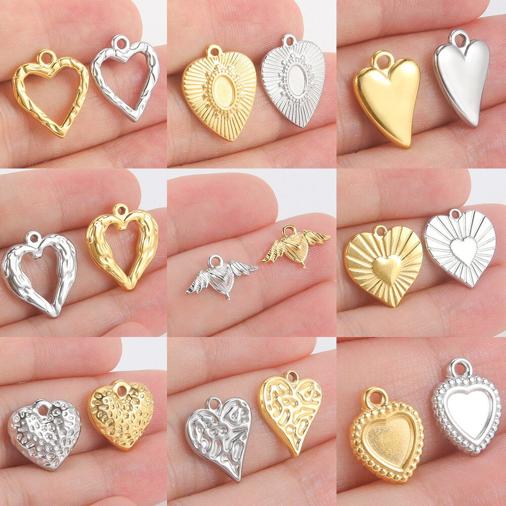 Pearl - 【送料無料】 ペンダント ブレスレット ネックレス ハート LOVE ステンレス レース レディース 5個セット Love チャーム ジュエリー メイキング スチール DIY アクセサリー サプライ