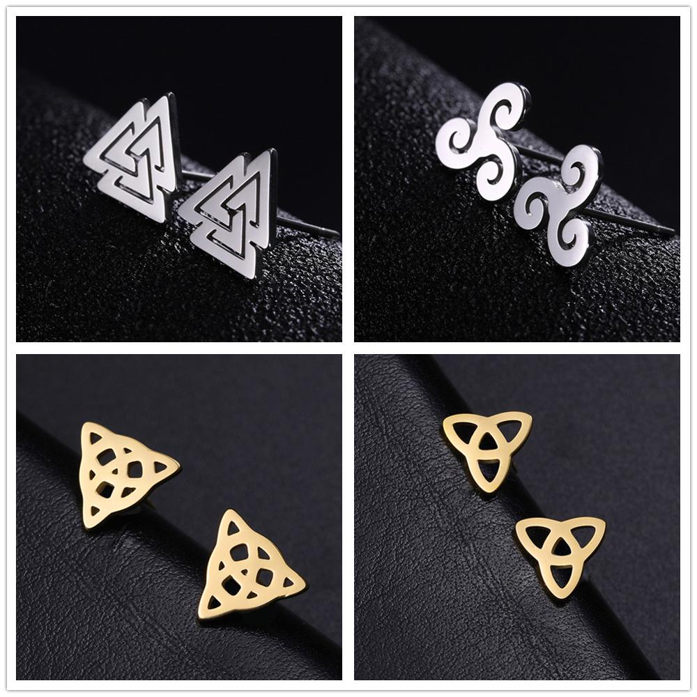  ピアス ステンレス ビンテージ レディース 女性 メンズ 男性 ウィッカ バイキング スタッド Valknut ヴァルクヌート トリスケル トリケタ スチール ジュエリー お守り アクセサリー