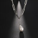 【クーポン利用で3380円】 ペンダント ネックレス スクエア ステンレス ビーズ チェーン パール 真珠 レース レディース 女性 水 ドロップ スチール ペーパー クリップ 四角 ネック チョーカー ジュエリー(4)