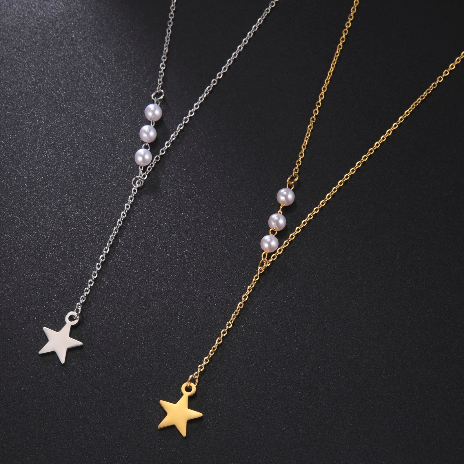 楽天FineJewelrys【クーポン利用で2880円】 ペンダント ネックレス 星 スター ステンレス チェーン レース レディース 女性 スチール ガール イミテーション パール 真珠 ハンギング チョーカー スイート 菓子 バレンタイン 日 ギフト