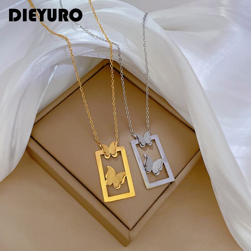 【クーポン利用で2890円】 ペンダント ネックレス チョウ 蝶 バタフライ ステンレス チェーン レース レディース 女性 316L スチール 2 カラー 幾何学 透かし 新しい ガール 鎖骨 ジュエリー ギフト