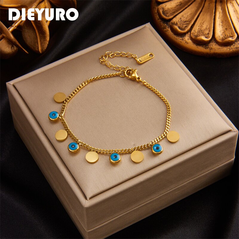 【クーポン利用で3100円】 ブレスレット 青 ブルー ステンレス ビンテージ 眼 シンプル レディース 316L スチール 目 アイズ パターン ガール リスト ジュエリー パーティ ギフト