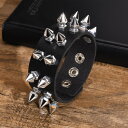 【クーポン利用で3210円】 バングル ブレスレット 黒 ブラック レザー PUレザー メンズ ロック パンク リベット ゴシック 幅 ワイド リストバンド ク...
