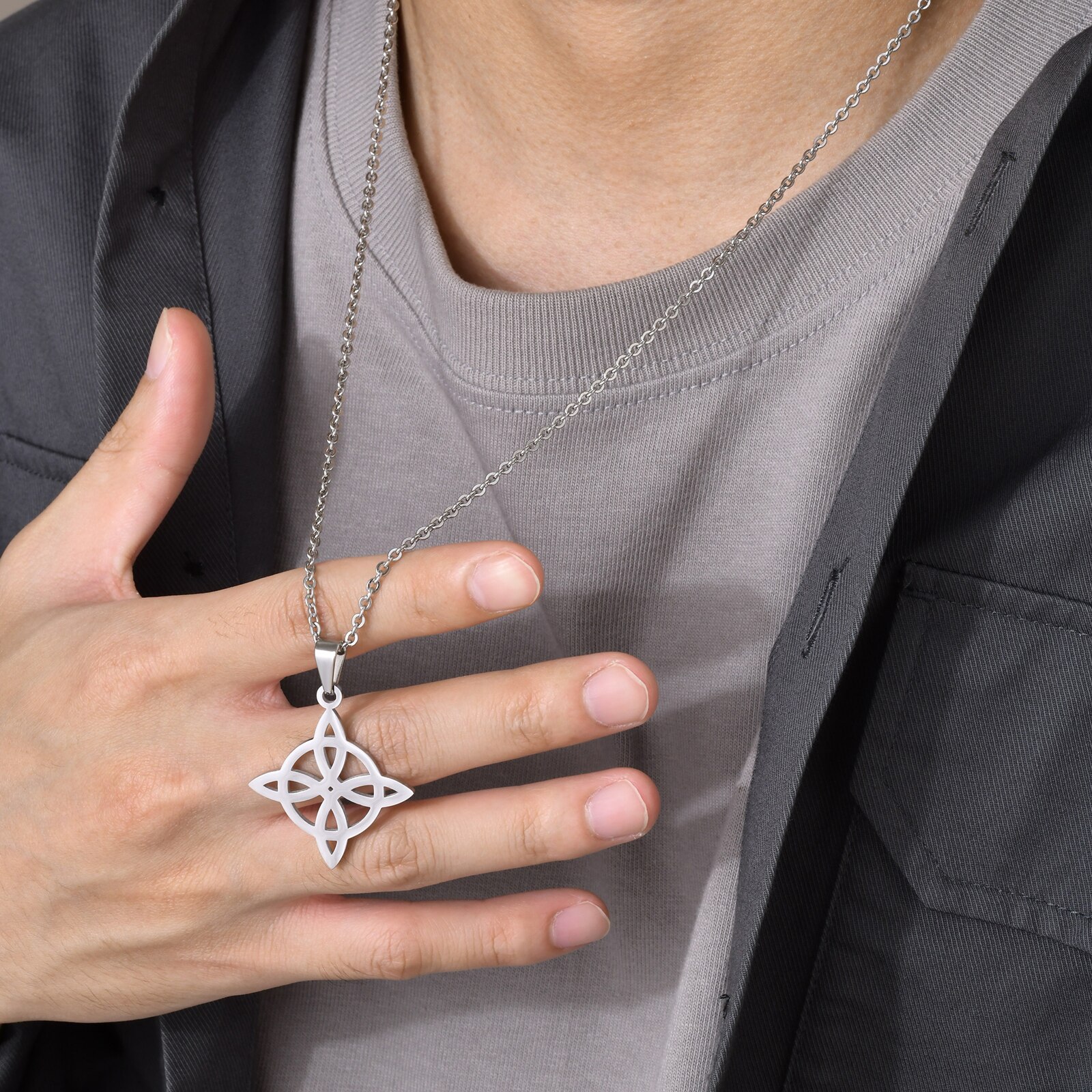 【送料無料】 ペンダント ネックレス ステンレス レトロ リボン ノット 結び目 レース メンズ 男性 魔..