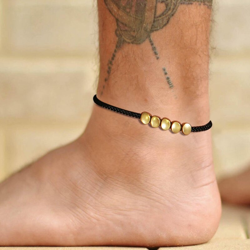 【送料無料】 アンクレット ビーズ ロープ 防水 レディース メンズ ゴールド カラー サーファー 調整可能 友情 夏 サマー ビーチ 耐久性 ユニセックス ギ...