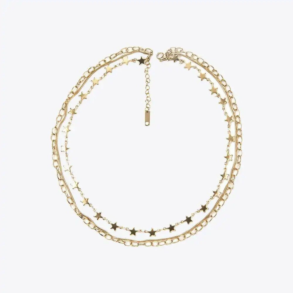 【送料無料】 チョーカー ネックレス ステンレス ゴールド チェーン 星 レディース OHO マルチレイヤー スター カラー スチール ファッション ジュエリー P