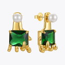 【クーポン利用で7990円】 ピアス 緑 グリーン ゴールド パール 真珠 ストーン スタッドピアス レディース 女性 スタッド カラー ハンド ギフト ペンディエント ファッション ジュエリー(4)