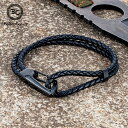 【送料無料】 ブレスレット 黒 ブラック 本革 レザー ステンレス メンズ シンプル 編組 純正 クラシック スチール 留め金 クラスプ チャーム アクセサリー...