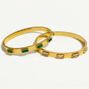  バングル ブレスレット ゴールド ステンレス ジルコニア レディース スチール 18k プレート ベゼル バゲット CZ ジルコン ターニッシュ フリー ジュエリー アクセサリー