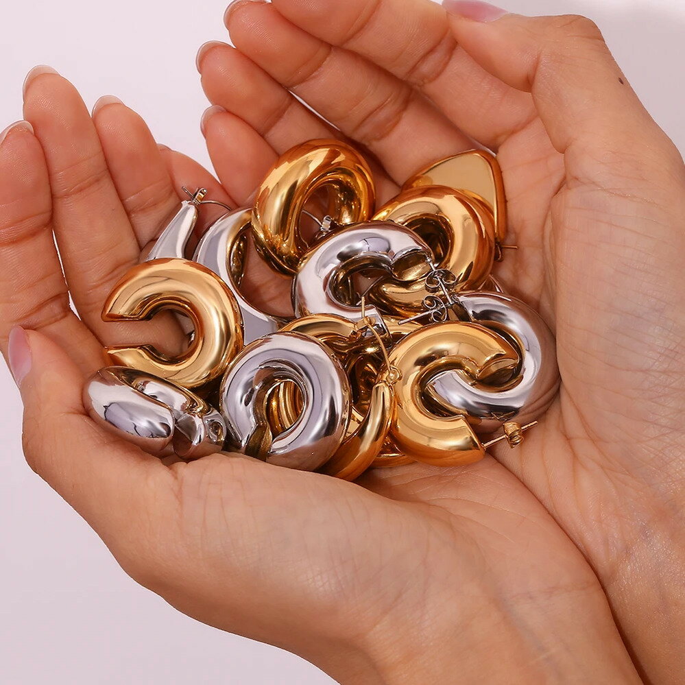 【クーポン利用で4620円】 ピアス ゴールド スクエア ラウンド フープ ポール レディース 2024 軽量 透かし チューブ 分厚い ボールド(4)