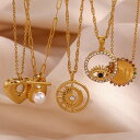 【クーポン利用で4300円】 ネックレス ステンレス ドロップ ナンバー ハート パール 月 レディース 防水 ジュエリー シャイニー 悪 エビル 目 アイズ(4)