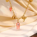 【クーポン利用で4900円】 ペンダント ネックレス 花 フラワー ステンレス フィッシュ ピンク シェル 魚 レディース スタイル 貝殻 ガール 新しい デザイン PVD プレート スチール パーティ ジュエリー(4)