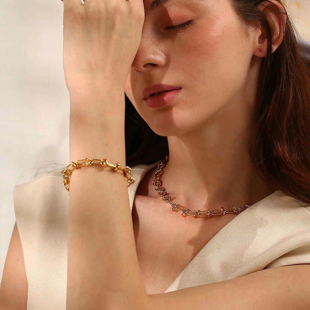 【送料無料】 チョーカー ブレスレット ネックレス ステンレス チェーン リボン レディース スチール 結び目 ジュエリー セット