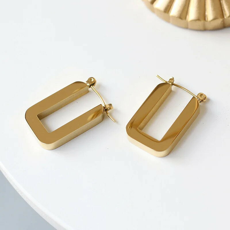 Tourmaline - 【クーポン利用で4230円】 ピアス ステンレス ビンテージ ゴールド スクエア サークル フープ レディース アレルギー対応 スチール 18K プレート 厚い 分厚い