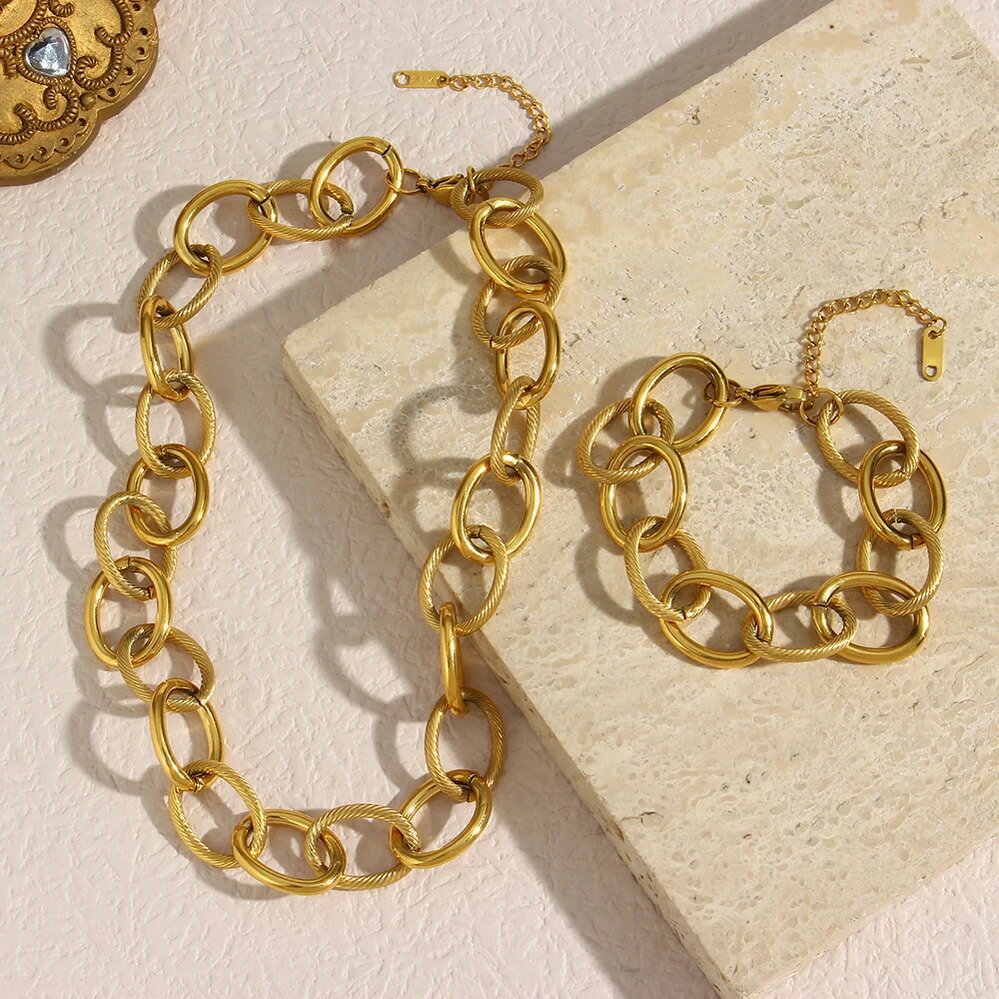White Coral - 【クーポン利用で7720円】 ブレスレット ネックレス ステンレス チェーン レディース 新しい 透かし ループ 大 分厚い ハンドメイド スチール 贅沢