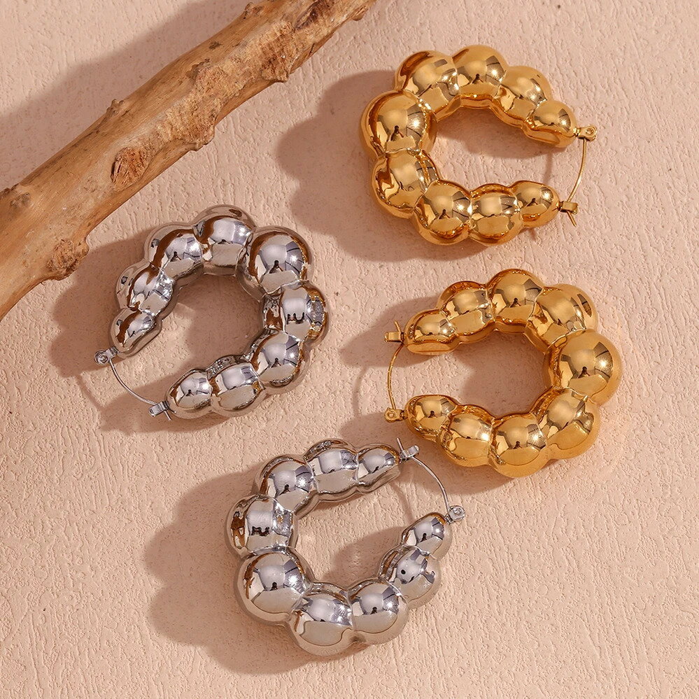 【クーポン利用で4570円】 ピアス ステンレス ゴールド シルバー ドロップ ビーズ レディース クラウド 透かし 低刺激性 カラー 316L スチール 18K プレート ジュエリー