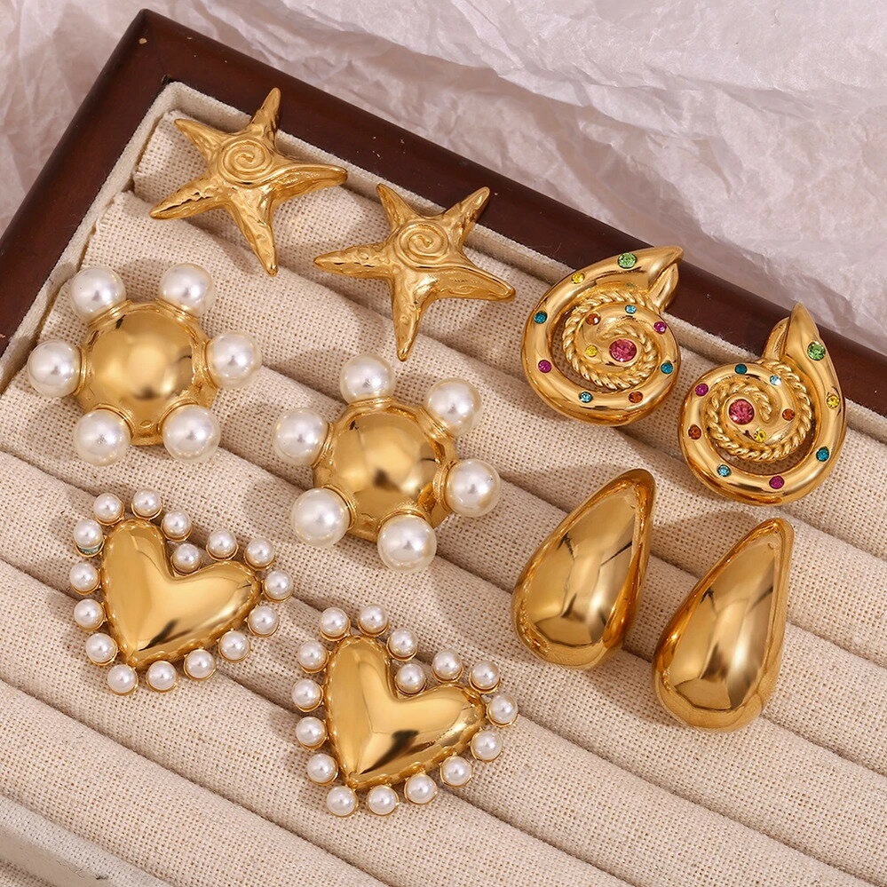 【送料無料】 ピアス ステンレス ハンマー ラウンド ムース 五角形 ハート パール シェル 星 渦巻き パ..