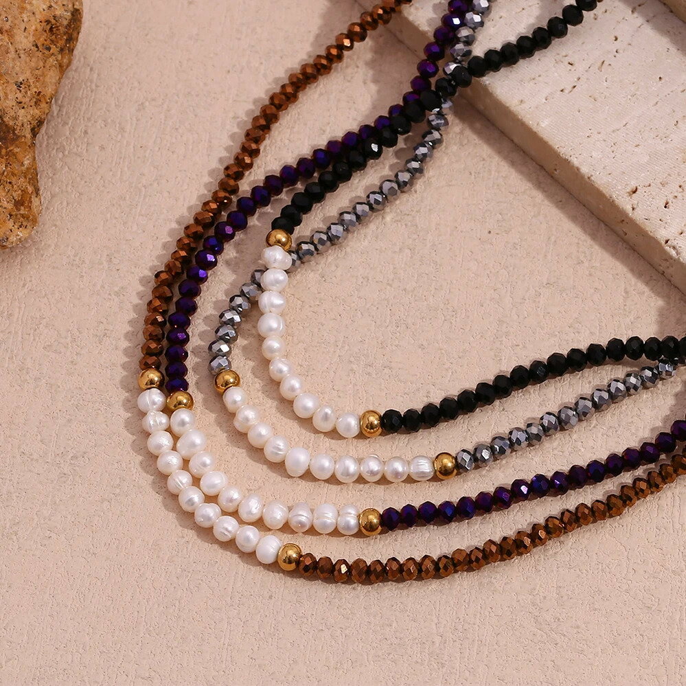 【送料無料】 ネックレス クリスタル ステンレス ゴールド スキー パール 淡水 カット ハンドメイド ダ..