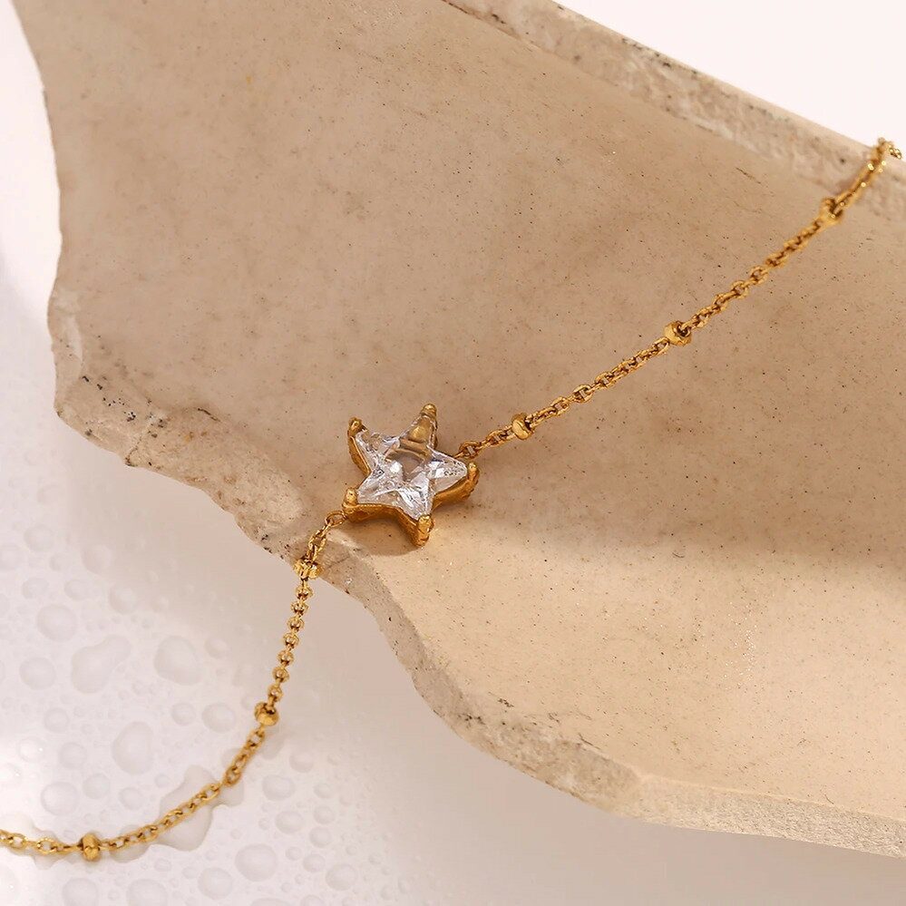 【クーポン利用で3520円】 チャーム ブレスレット ジルコニア チェーン ストーン ピック 星 AAA キュービック ジルコン スター クリア 五芒星 ガール ジュエリー ギフト