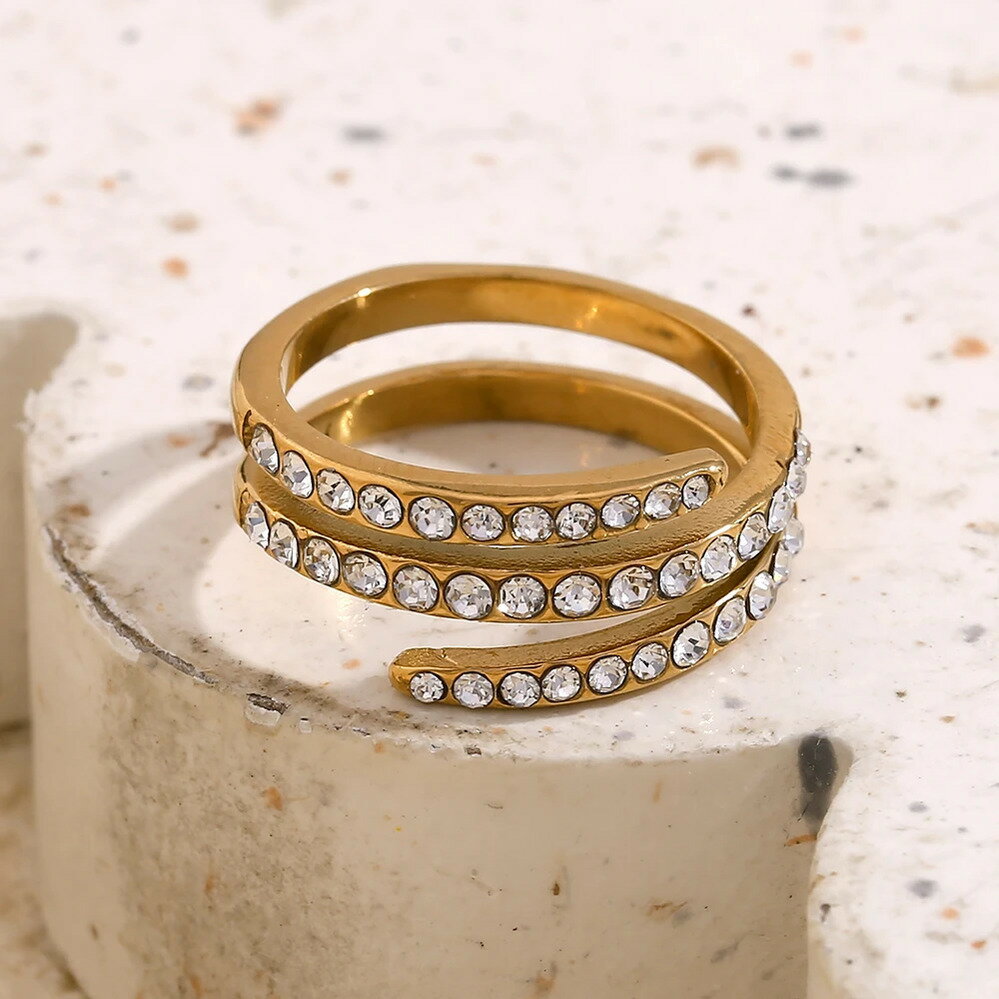 【送料無料】 指輪 リング ラインストーン 白 ホワイト ステンレス レディース 3 レイヤー ミニマリスト スタイル スチール デコレーション ファッション(4)