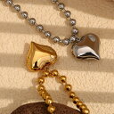 【クーポン利用で4780円】 ペンダント ネックレス ステンレス ゴールド ハート ビーズ レディース 光沢 18K プレート スチール ファッション ジュエリー(4)