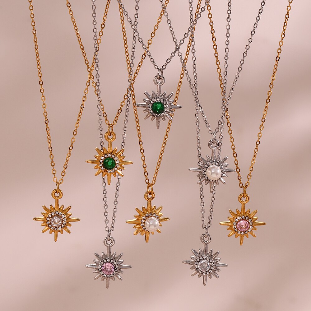 楽天FineJewelrys【クーポン利用で2950円】 ペンダント ネックレス 緑 グリーン ジルコニア ステンレス ゴールド シルバー ピンク パール 真珠 星 レディース 女性 多数 オプション プレート カラー スチール ラッキー 鍵 スター クリア 透明 ジルコン