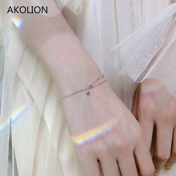 【送料無料】 ハンド シルバー カラー ブレスレット ビーズ おしゃれ 大人 ボール ペンダント バングル ダブル-レイヤー ラッキー リンク レディース