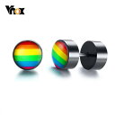 【送料無料】 ピアス レインボー ステンレス スクリュー スタッドピアス メンズ 男性 LGBTQ プライド 虹 スタッド スチール パンク ジュエリー