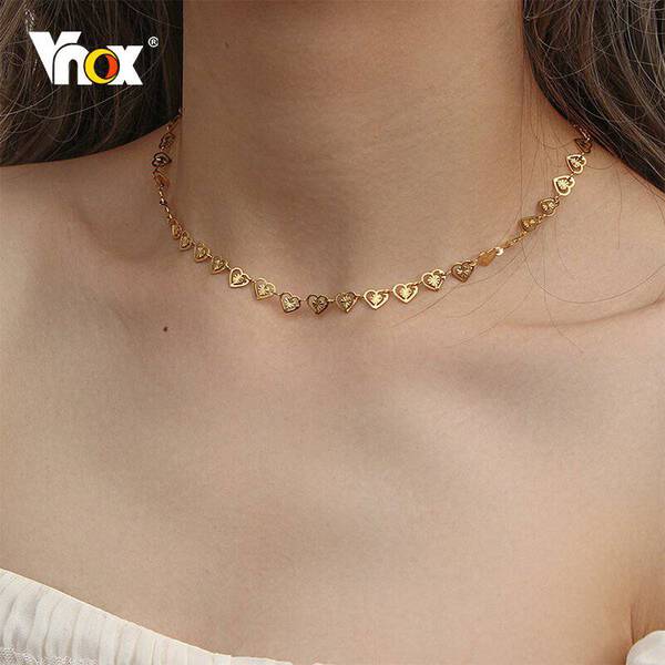 【送料無料】 チョーカー ネックレス ゴールド ハート LOVE ステンレス チェーン レース レディース 女性 気質 チャーム トーン スチール ラブ プロミ...