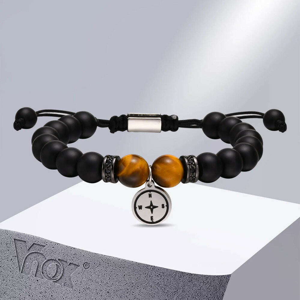 【送料無料】 チャーム ブレスレット 黒 ブラック ステンレス チェーン ビーズ メンズ スチール コンパス リストバンド カジュアル ギフト 彼 長さ 調整可...