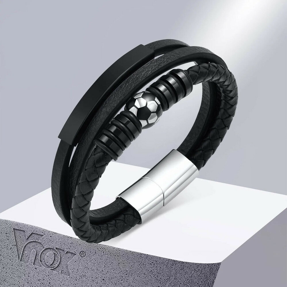 【送料無料】 チャーム ブレスレット フットボール 黒 ブラック サッカー レザー メンズ フリー カスタム カジュアル スポーツ リストバンド ギフト 彼 ジ...