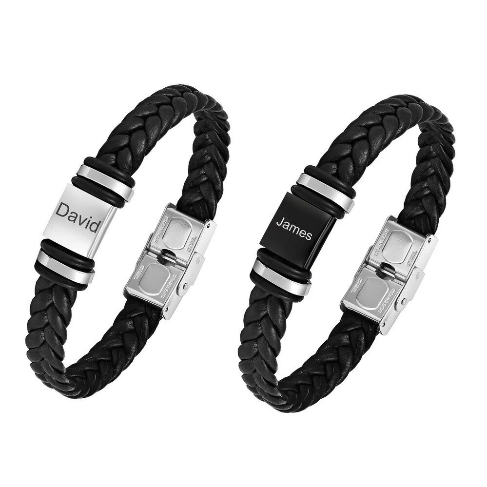 【送料無料】 チャーム ブレスレット ステンレス スクエア レザー ネーム メンズ レディース フリー カスタム 編組 純正 リストバンド スチール 四角 ジュ...